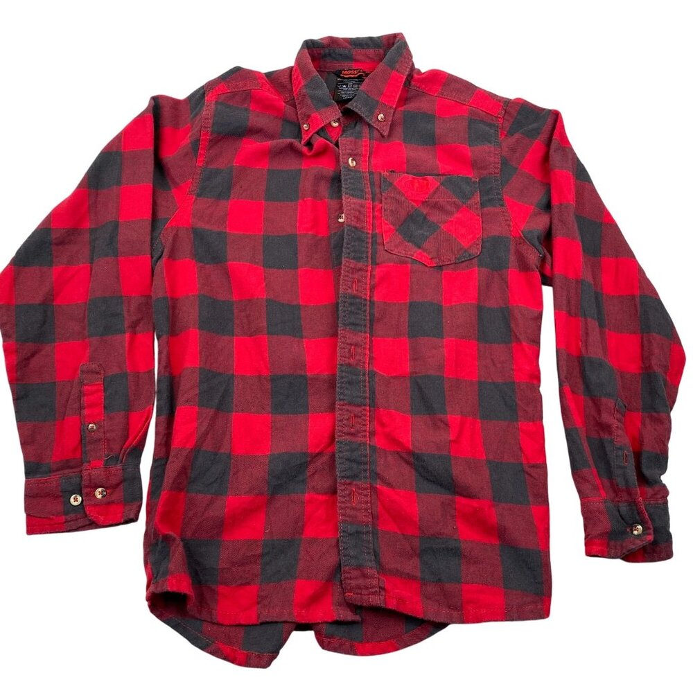 Mossy Oak Men Shirt Small Long Sleeve Red Plaid Buffalo Flannel Button Up Casual